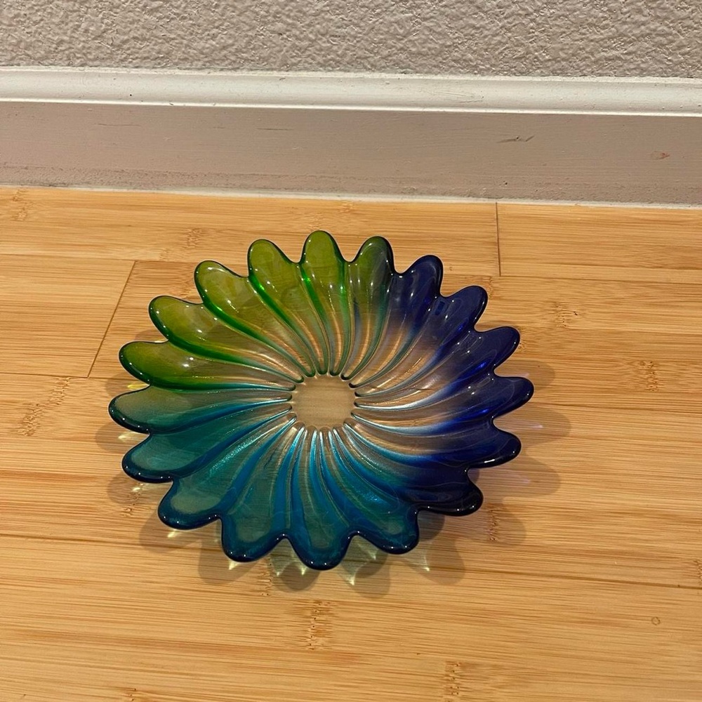 Blue and Green Ombré Glass Plated Dish Home Decor